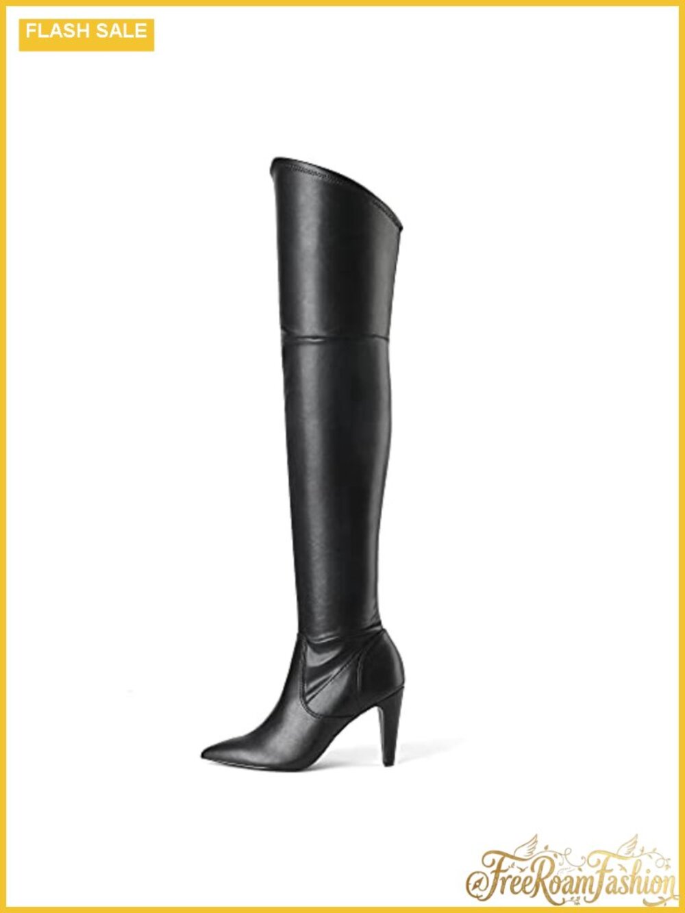 Over the Knee High Heeled Boots Pointed Toe Faux Leather
